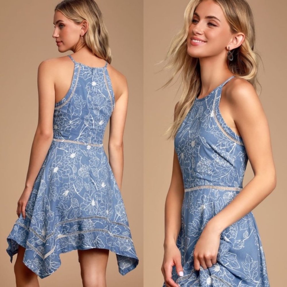 Lulus Bahama Mama Blue Floral Dress